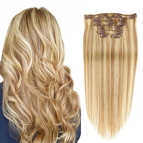 

Clip In / On Hair Extensions Remy Human Hair 7pcs Pack Straight Hair Extensions