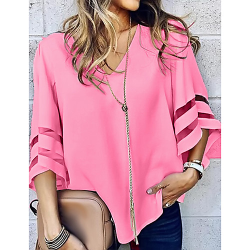

Women's Blouse Shirt Solid Colored Long Sleeve V Neck Tops Loose Basic Top White Black Blue