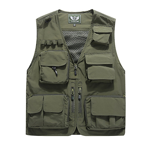 

Men's Hiking Vest / Gilet Fishing Vest Outdoor Solid Color Lightweight Windproof Breathable Quick Dry Top Hunting Fishing Climbing Red Army Green Khaki Dark Blue