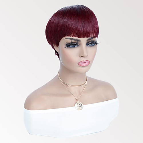 

Wig Short Natural Straight Pixie Cut Multi-color Hot Sale Coloring Capless Brazilian Hair Women's Black / Dark Wine