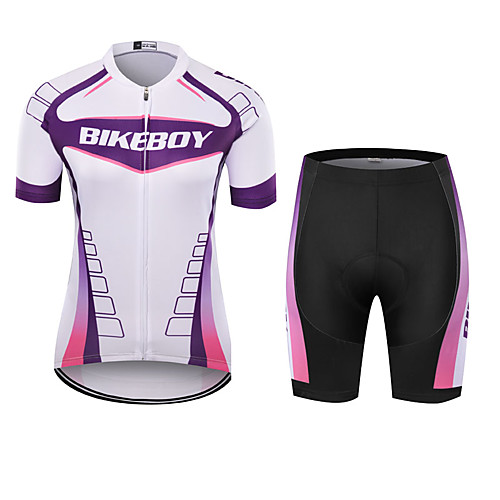 

BIKEBOY Women's Short Sleeve Cycling Jersey with Shorts Polyester Purple Patchwork Bike Clothing Suit Breathable 3D Pad Quick Dry Reflective Strips Back Pocket Sports Patchwork Mountain Bike MTB Road