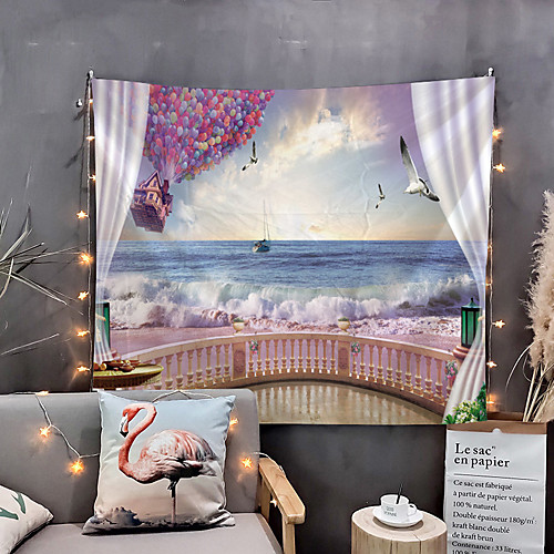

Window Landscape Wall Tapestry Art Decor Blanket Curtain Picnic Tablecloth Hanging Home Bedroom Living Room Dorm Decoration Polyester Sea Ocean Beach Fire Balloon