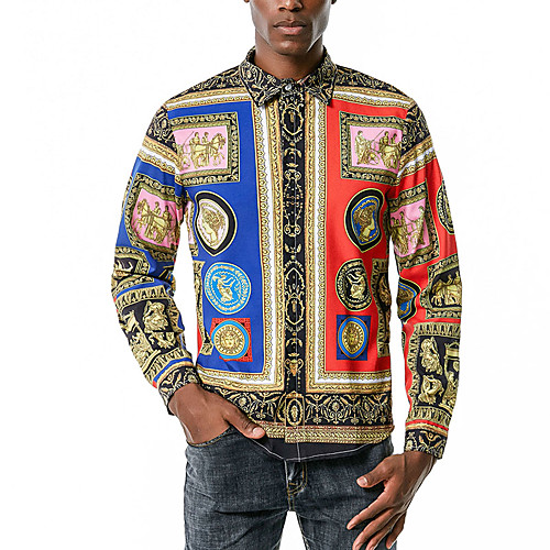 

Men's Shirt Graphic Tribal Long Sleeve Party Tops Rainbow