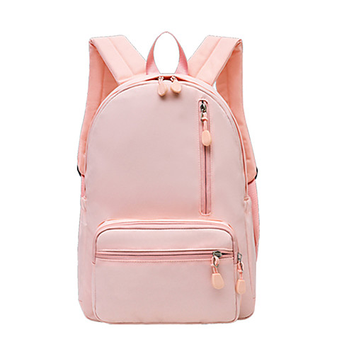 

Women's Nylon School Bag Rucksack Commuter Backpack Large Capacity Waterproof Zipper Solid Color School Daily Backpack Blushing Pink