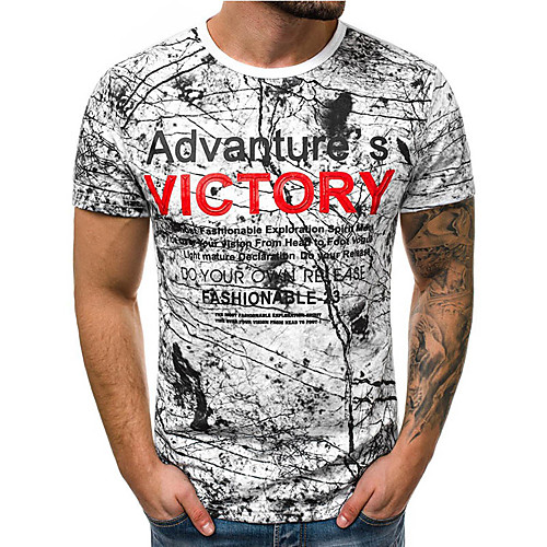 

Men's T shirt Letter Short Sleeve Daily Tops Basic White Black Red