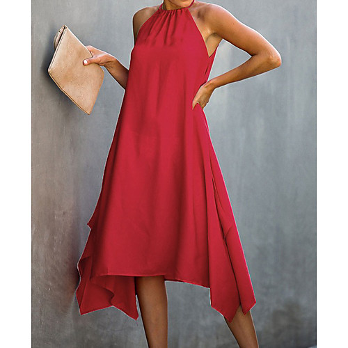 

Women's A Line Dress Midi Dress Black Red Green Sleeveless Solid Color Summer Round Neck Vintage 2021 S M L XL
