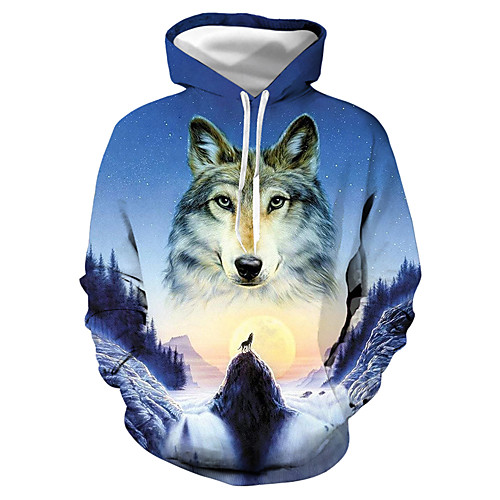 

Men's Hoodie Graphic Hooded Daily Club 3D Print Animals Hoodies Sweatshirts Blue