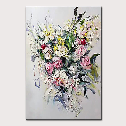 

Oil Painting Hand Painted Vertical Floral / Botanical Pop Art Modern Stretched Canvas