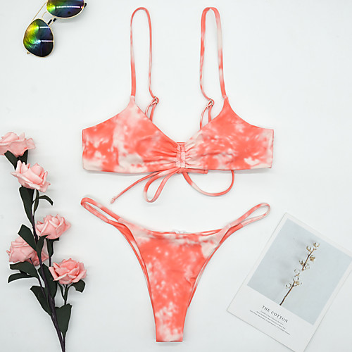 

Women's Tankini Swimsuit Rainbow Lace up Print Halter Normal Strap Swimwear Bathing Suits Rainbow / Bikini