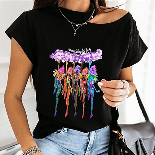 

Women's T shirt Graphic Prints Long Sleeve Print Round Neck Tops Basic Basic Top White Black Gray