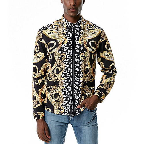

Men's Shirt Leopard Long Sleeve Party Tops Rainbow