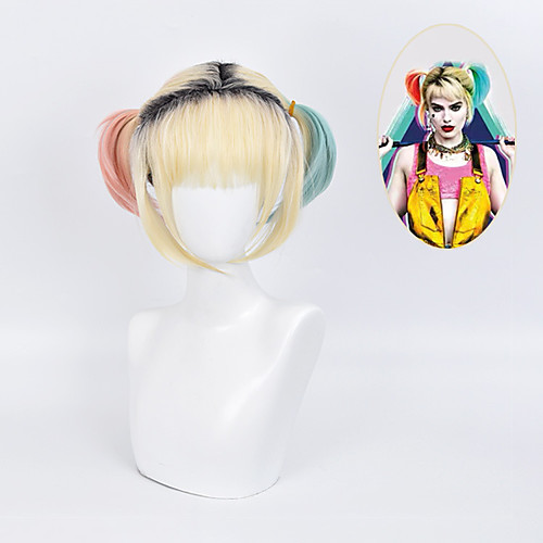 

Suicide Squad Harley Quinn Cosplay Wigs Women's With 2 Ponytails Straight bangs 18 inch Heat Resistant Fiber Straight colorful Adults' Anime Wig