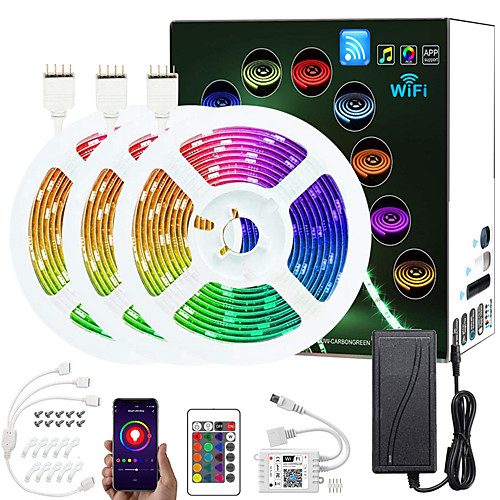 

Upgraded 50ft (3x5M) App Intelligent Control Led Strip Lights IR 24 Key WIFI Controller 5050 RGB Waterproof LED Soft light strip with Adapter Kit DC12V