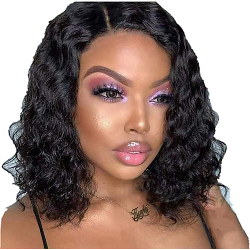 

Human Hair Lace Front Wig Free Part style Burmese Hair Water Wave Black Wig 130% Density Classic Women Fashion Women's Short Medium Length Human Hair Lace Wig Clytie