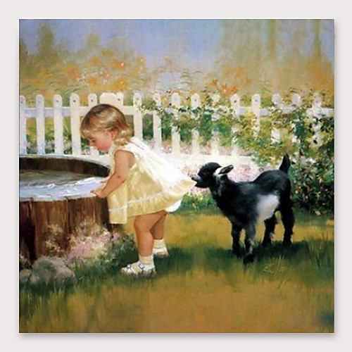 

Oil Painting Hand Painted Square Landscape People Modern Stretched Canvas