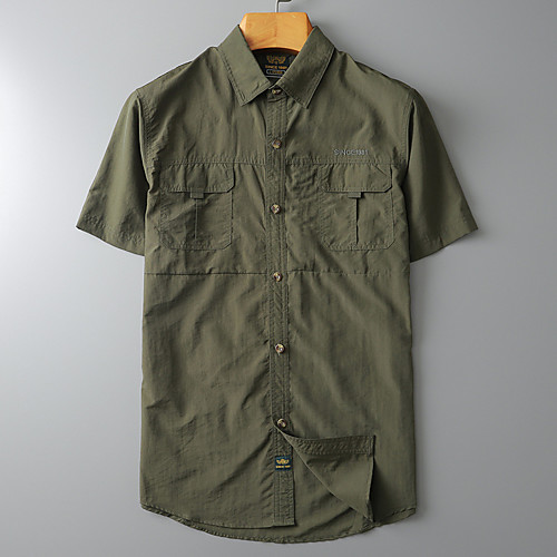 

Men's Hiking Shirt / Button Down Shirts Long Sleeve Shirt Top Outdoor Windproof Breathable Quick Dry Multi-Pockets Embroidery Spring Summer Chinlon Army Green Light Grey Khaki Camping / Hiking