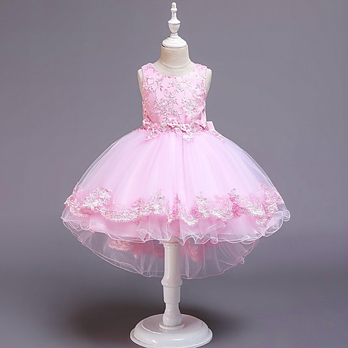 

Princess / Ball Gown Knee Length Wedding / Party Flower Girl Dresses - Tulle Sleeveless Jewel Neck with Bow(s) / Appliques