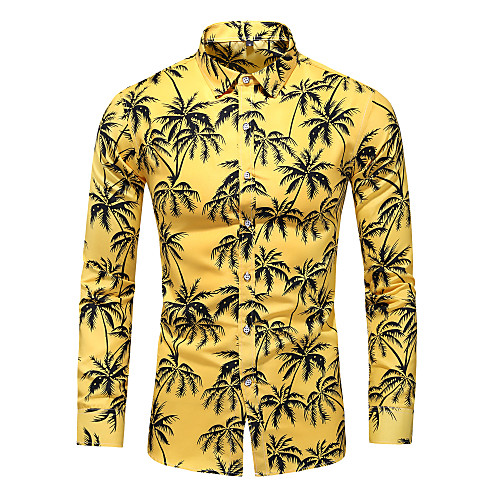

Men's Shirt Floral Plus Size Print Long Sleeve Daily Tops Basic White Blue Yellow