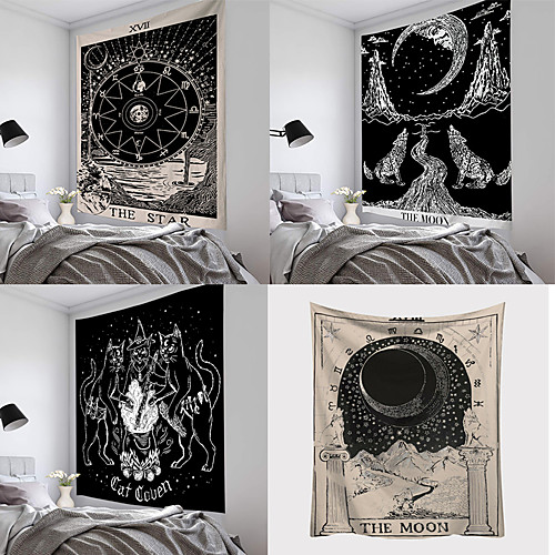 

Tarot Boho Wall Tapestry Art Decor Blanket Curtain Picnic Tablecloth Hanging Home Bedroom Living Room Dorm Decoration Psychedelic Black White Moon Star Sun Witch