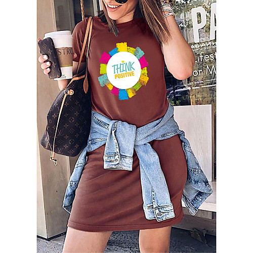

Women's T Shirt Dress Tee Dress Short Mini Dress White Black Blue Purple Red Green Lavender Brown Gray Short Sleeve Print Print Summer Round Neck Hot Casual 2021 S M L XL XXL 3XL 4XL 5XL