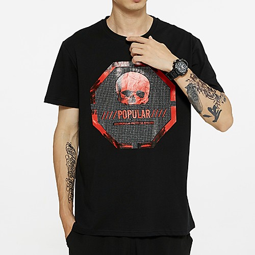 

Men's T shirt Skull Sequins Short Sleeve Daily Tops Cotton Basic White Black