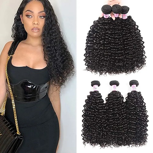

3 Bundles Hair Weaves Brazilian Hair Curly Human Hair Extensions Remy Human Hair 100% Remy Hair Weave Bundles 300 g Natural Color Hair Weaves / Hair Bulk Human Hair Extensions 8-28 inch Natural Color