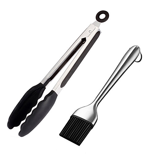 

BBQ Tongs Basting Brush Set Silicone Oil Brush Kitchen Tongs BBQ Grill Food Meat Tongs Barbecue Tongs Oil Sauce Brush BBQ Tools