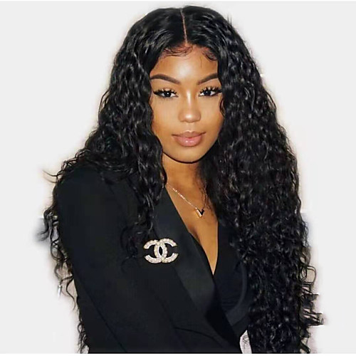 

Human Hair Lace Front Wig Free Part style Brazilian Hair Loose Wave Loose Curl Black Wig 130% Density Classic Women Fashion Women's Long Medium Length Human Hair Lace Wig Clytie