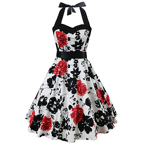 

Women's Swing Dress Knee Length Dress White Sleeveless Print Zipper Print Summer V Neck Hot Vintage Cotton 2021 S M L XL XXL