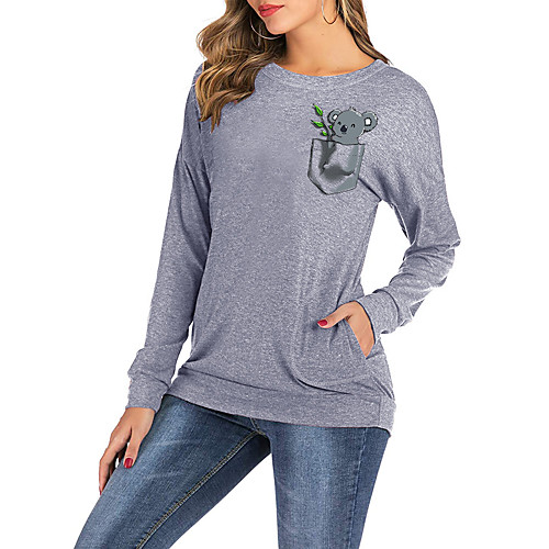 

Women's T-shirt Animal Long Sleeve Print Round Neck Tops Batwing Sleeve Loose Basic Basic Top Black Blushing Pink Green