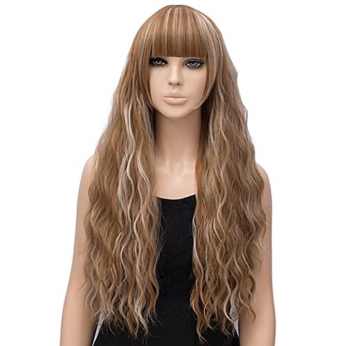

Synthetic Wig Curly Wavy With Bangs Wig Medium Length Brown Pink Black Synthetic Hair 26 inch Women's Classic Synthetic Hot Sale Black