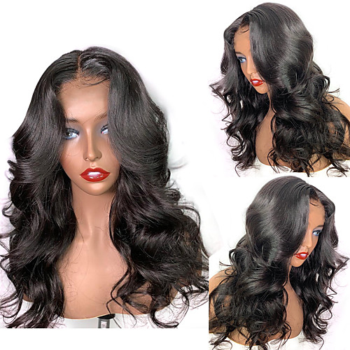 

Synthetic Wig Body Wave with Baby Hair Wig Medium Length Natural Black Synthetic Hair 54~58 inch Women's New Arrival Black