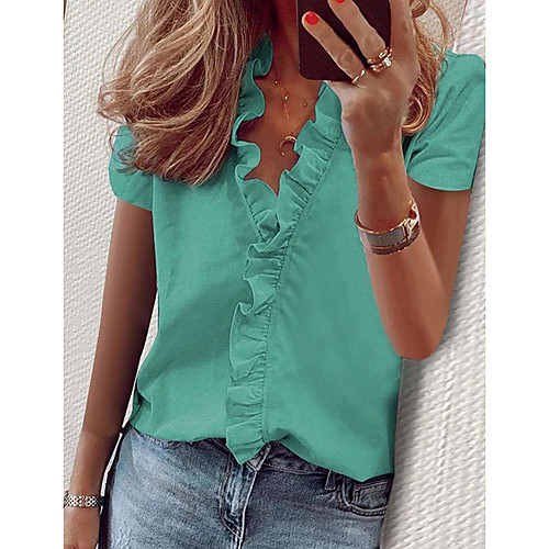 

Women's Blouse Shirt Solid Colored Print Shirt Collar Tops Basic Top White Blue Blushing Pink