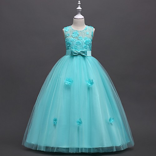 

Princess / Ball Gown Floor Length Wedding / Party Flower Girl Dresses - Tulle Sleeveless Jewel Neck with Sash / Ribbon / Bow(s) / Appliques