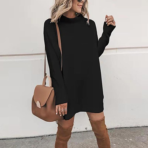 

Women's Sweater Jumper Dress Short Mini Dress White Black Blue Gray Long Sleeve Fall Winter Round Neck Casual Cotton 2021 S M L XL
