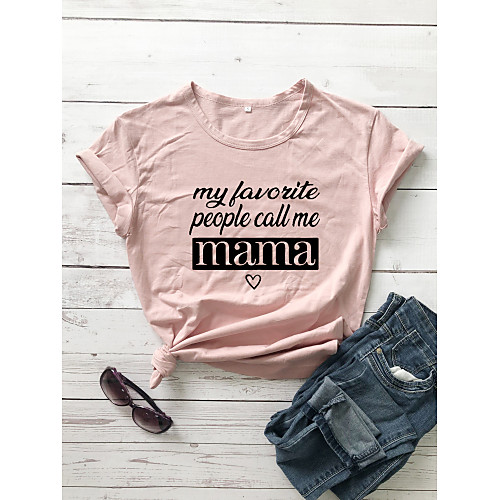 

Women's Mom T-shirt Graphic Prints Letter Print Round Neck Tops Slim 100% Cotton Basic Basic Top White Black Yellow