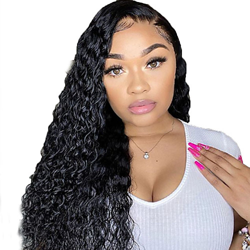 

Human Hair Lace Front Wig Free Part style Brazilian Hair Curly Black Wig 130% Density with Baby Hair Natural Hairline For Black Women 100% Virgin 100% Hand Tied Women's Long Human Hair Lace Wig