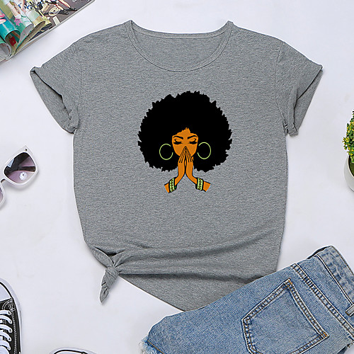 

Women's T shirt Graphic Prints Print Round Neck Tops 100% Cotton Basic Basic Top White Black Yellow