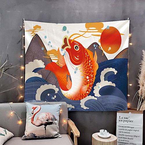 

Japanese Painting Style Ukiyo-e Wall Tapestry Art Decor Blanket Curtain Hanging Home Bedroom Living Room Decoration Crap Koi Animal Sea Ocean Wave Mountian