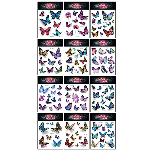 

12 Pcs/set Temporary Tattoos Butterfly Tattoos for Kids Womens Colorful Body Art Temporary Tattoos, Butterfly Party Favors