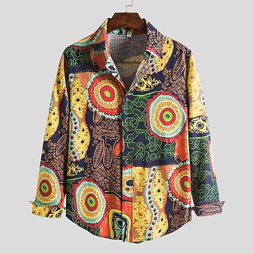 

Men's Shirt Graphic Long Sleeve Daily Tops Exaggerated Hawaiian Yellow