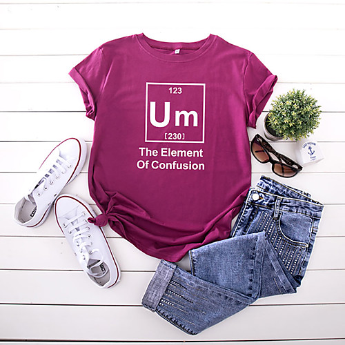 

Women's T shirt Graphic Text Letter Print Round Neck Tops 100% Cotton Basic Basic Top Black Wine Army Green