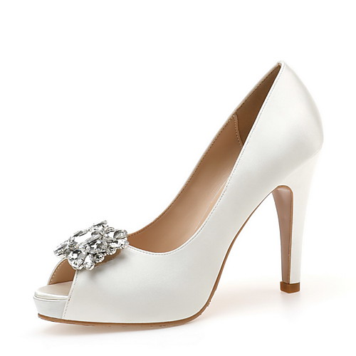 

Women's Heels Pumps Peep Toe Wedding Party & Evening Satin Rhinestone White Black Blue
