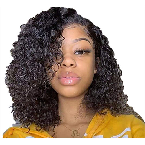 

Human Hair Lace Front Wig Bob Asymmetrical Side Part style Brazilian Hair Loose Curl Natural Wig 130% Density Classic Women Fashion Women's Short Human Hair Lace Wig Clytie