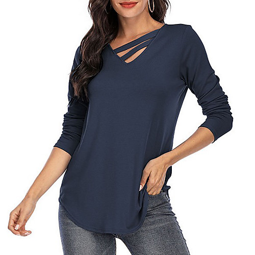 

Women's T shirt Solid Colored Plain Long Sleeve V Neck Tops Basic Top White Black Wine