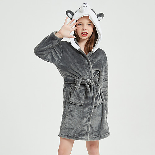

Kid's Kigurumi Pajamas Bathrobe Oodie Dog Onesie Pajamas Flannel Fabric Gray Cosplay For Boys and Girls Animal Sleepwear Cartoon Festival / Holiday Costumes / Bath Robe