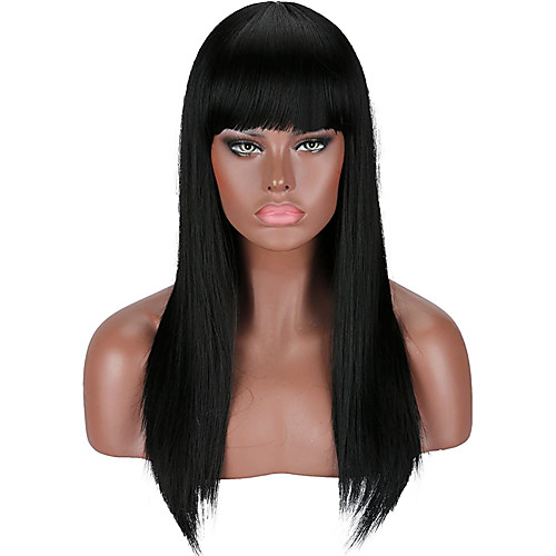 

Synthetic Wig kinky Straight Neat Bang Wig Long Black Burgundy Synthetic Hair 23 inch Women's New Arrival Romantic Black