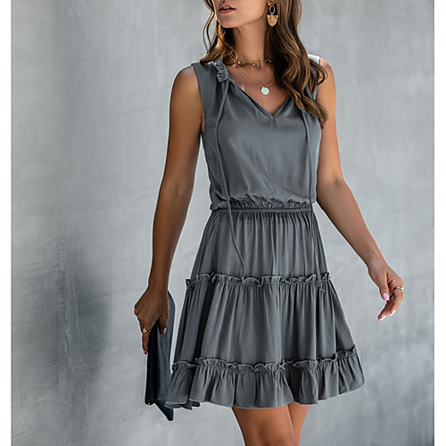 

Women's A Line Dress Knee Length Dress Black Blue Gray Sleeveless Solid Color Print Summer V Neck Sexy 2021 S M L XL XXL