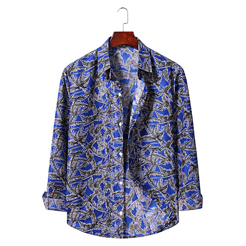 

Men's Shirt Graphic Long Sleeve Daily Tops Basic Elegant White Blue