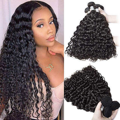 

3 Bundles Hair Weaves Malaysian Hair Water Wave Human Hair Extensions Remy Human Hair 100% Remy Hair Weave Bundles 300 g Natural Color Hair Weaves / Hair Bulk Human Hair Extensions 8-28 inch Natural